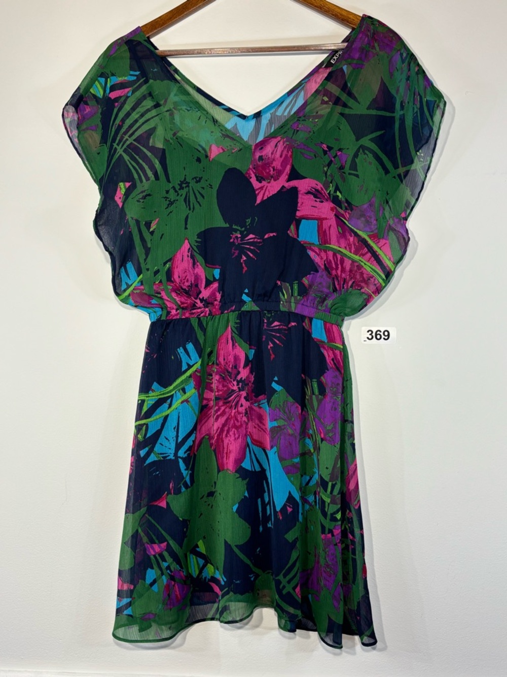 Express Floral V-Neck Dress in Pink, Green & Purple